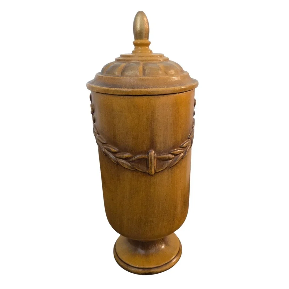 Vintage Haeger #724 Pedestal Footed Urn Lidded Fleur-de-lis Original Sticker Jar